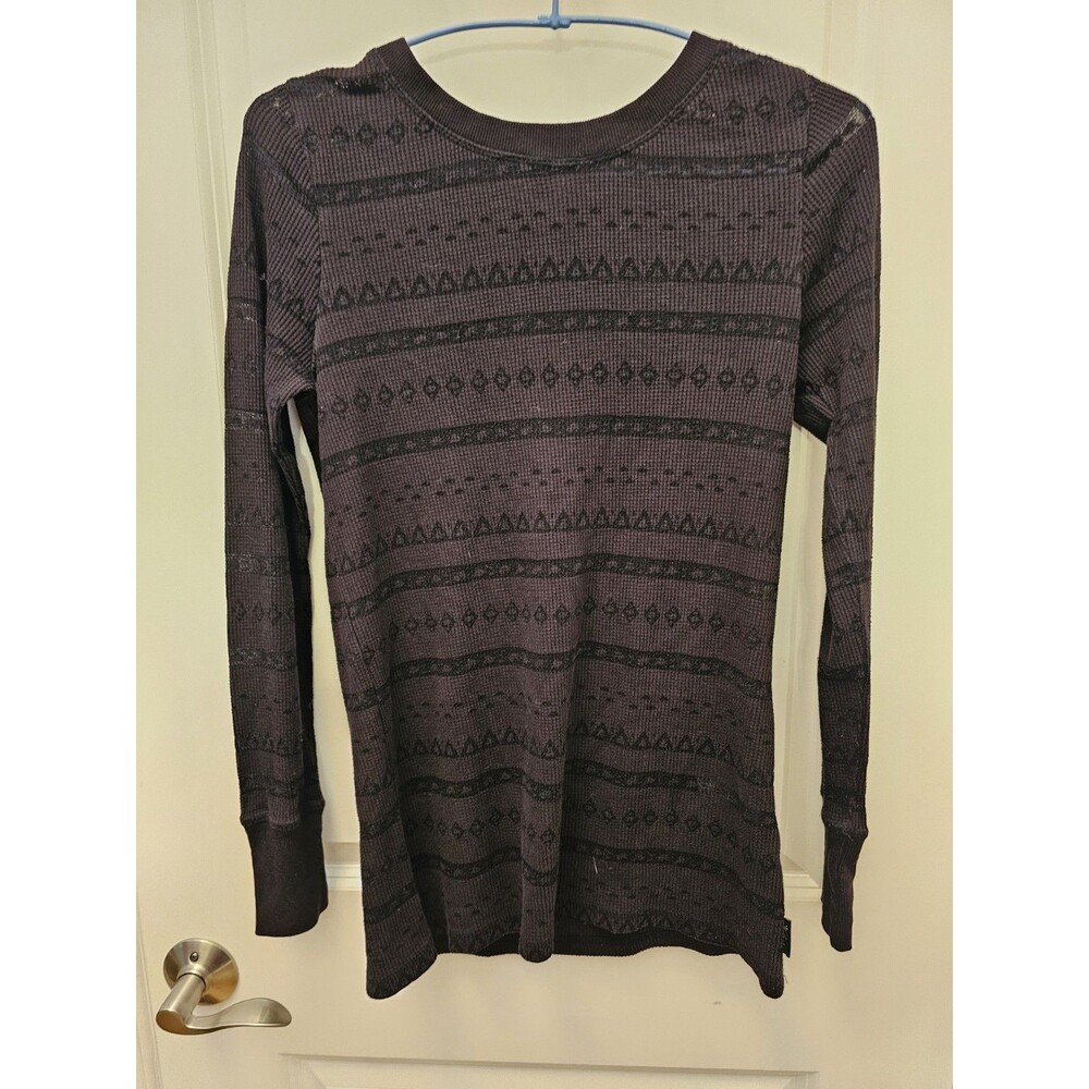 Woolrich Woolen Mills Womens Thermal Long Sleeve Shirt Black Waffle Knit Size M